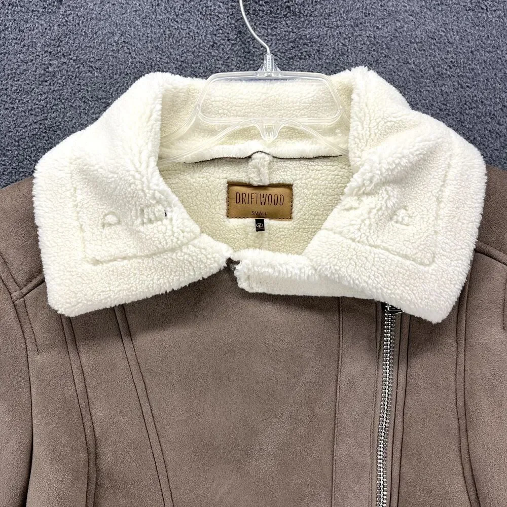 DRIFTWOOD Jacket womens Small faux suede beige embroidered sleeves Fleece lined - Picture 4 of 16